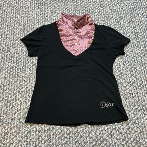 CHRISTIAN DIOR VINTAGE BOUTIQUE SHORT SLEEVE BLACK MAUVE COMMARED TOP SIZE XXL